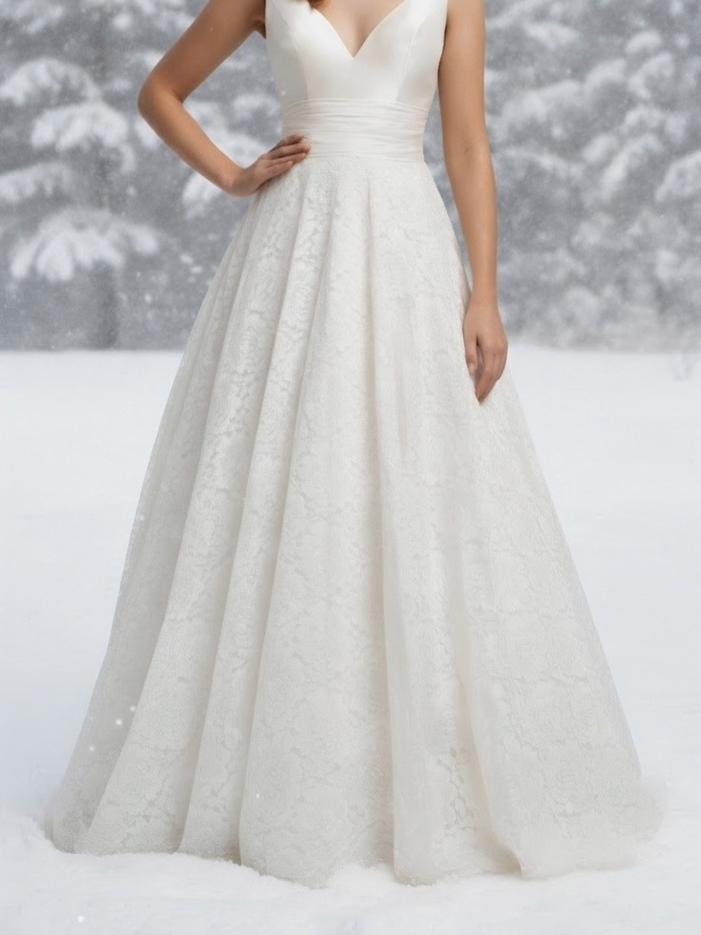 Justin Alexander 8824 Classic V-Neck Ivory Lace A-Line Wedding Dress Size 10 Nwt